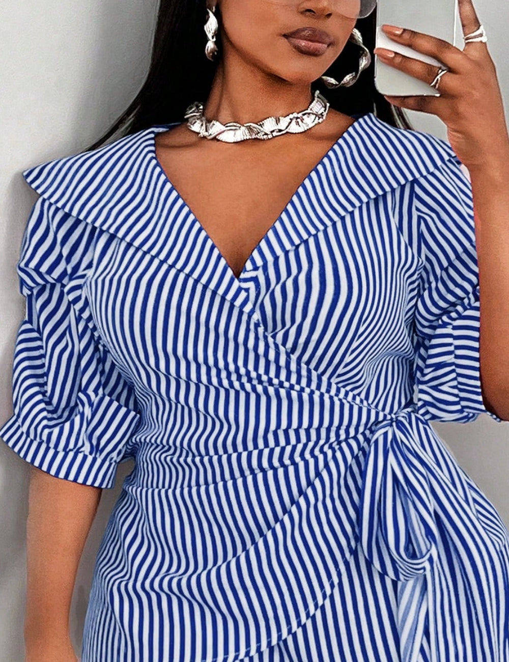 Shein Curve+ rövid ujjú ing, kék