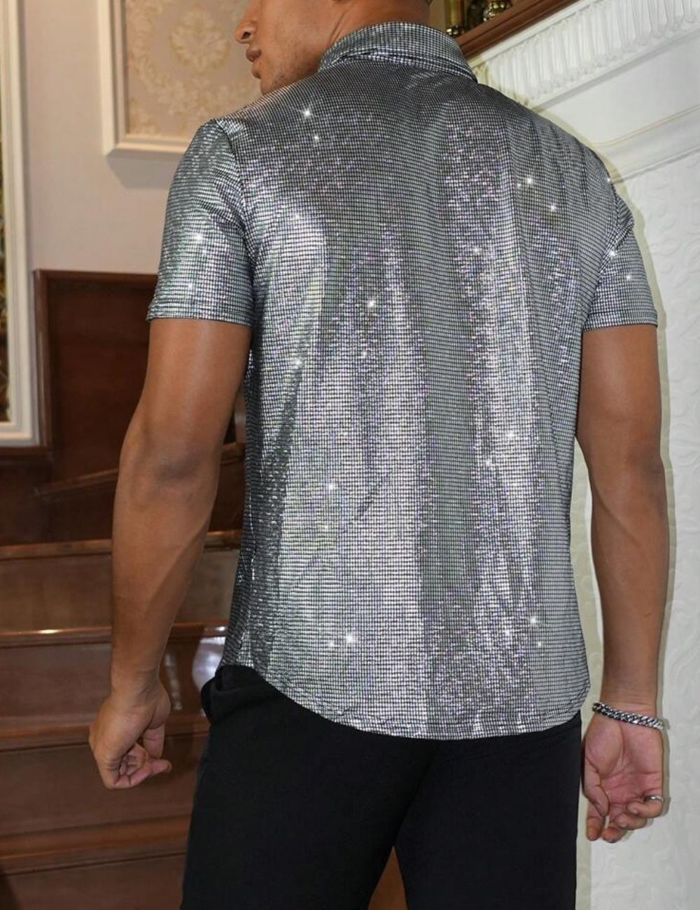 Shein MANFINITY rövid ujjú ing, ezüst