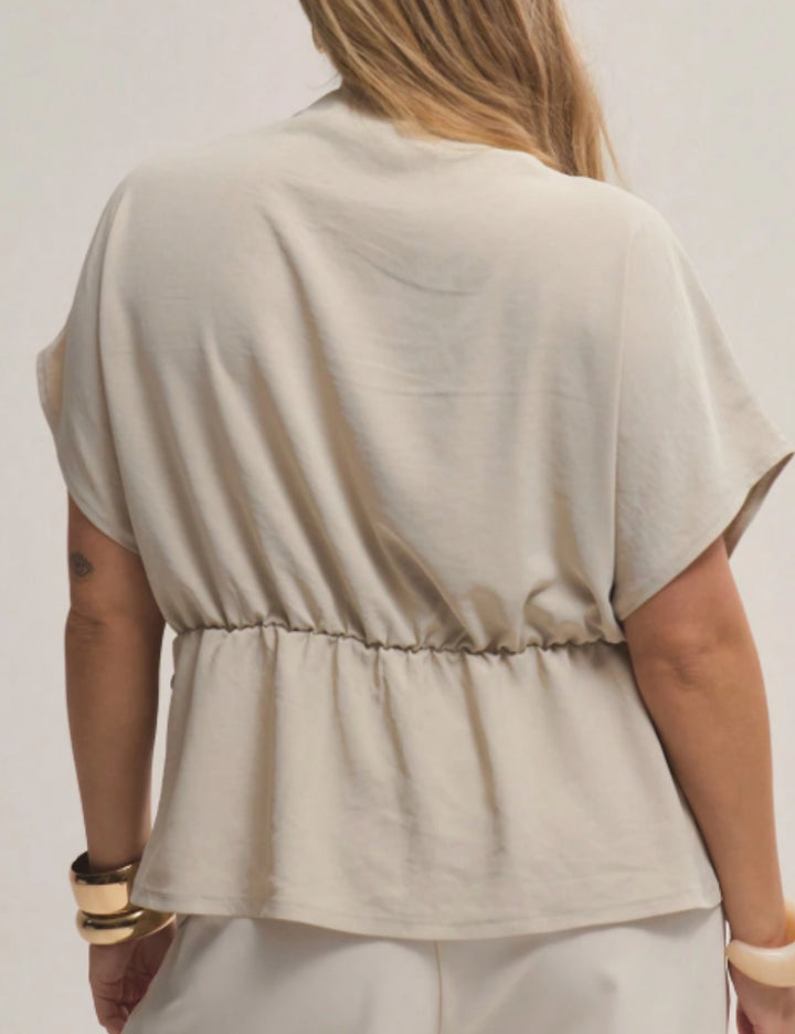 Shein Curve+ rövid ujjú ing, bézs