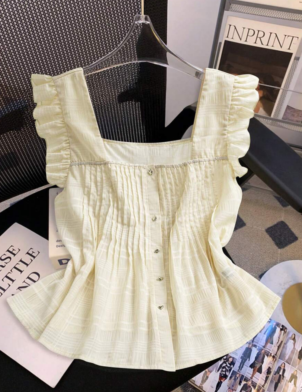 Shein Curve+ rövid ujjú ing, krémszínű