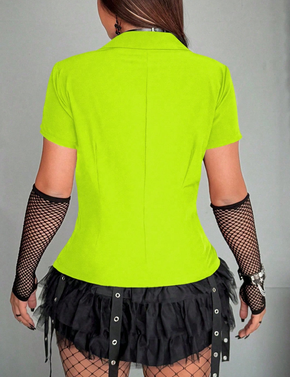 Shein Curve+ neon sárga rövid ujjú ing
