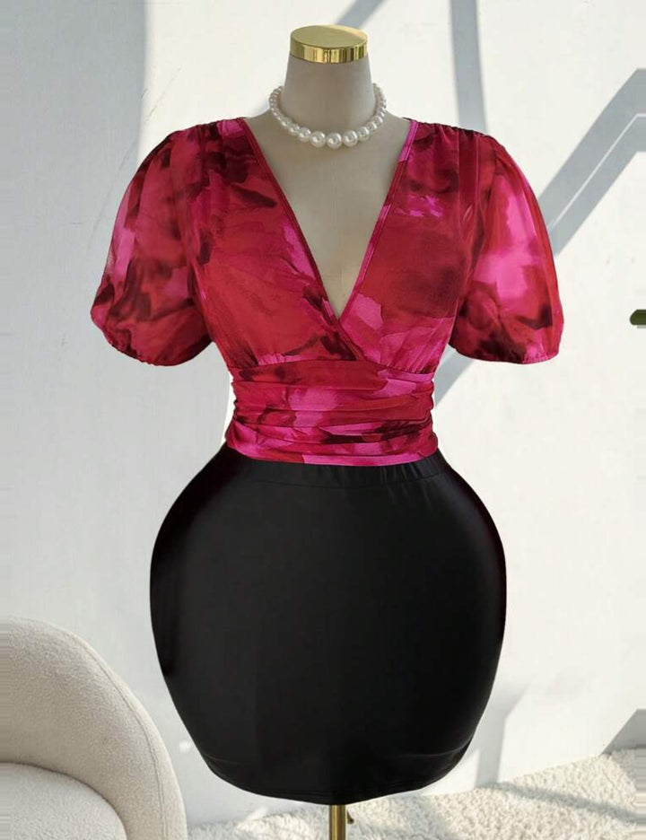 Shein Curve+ rövid ujjú ing, többszínű