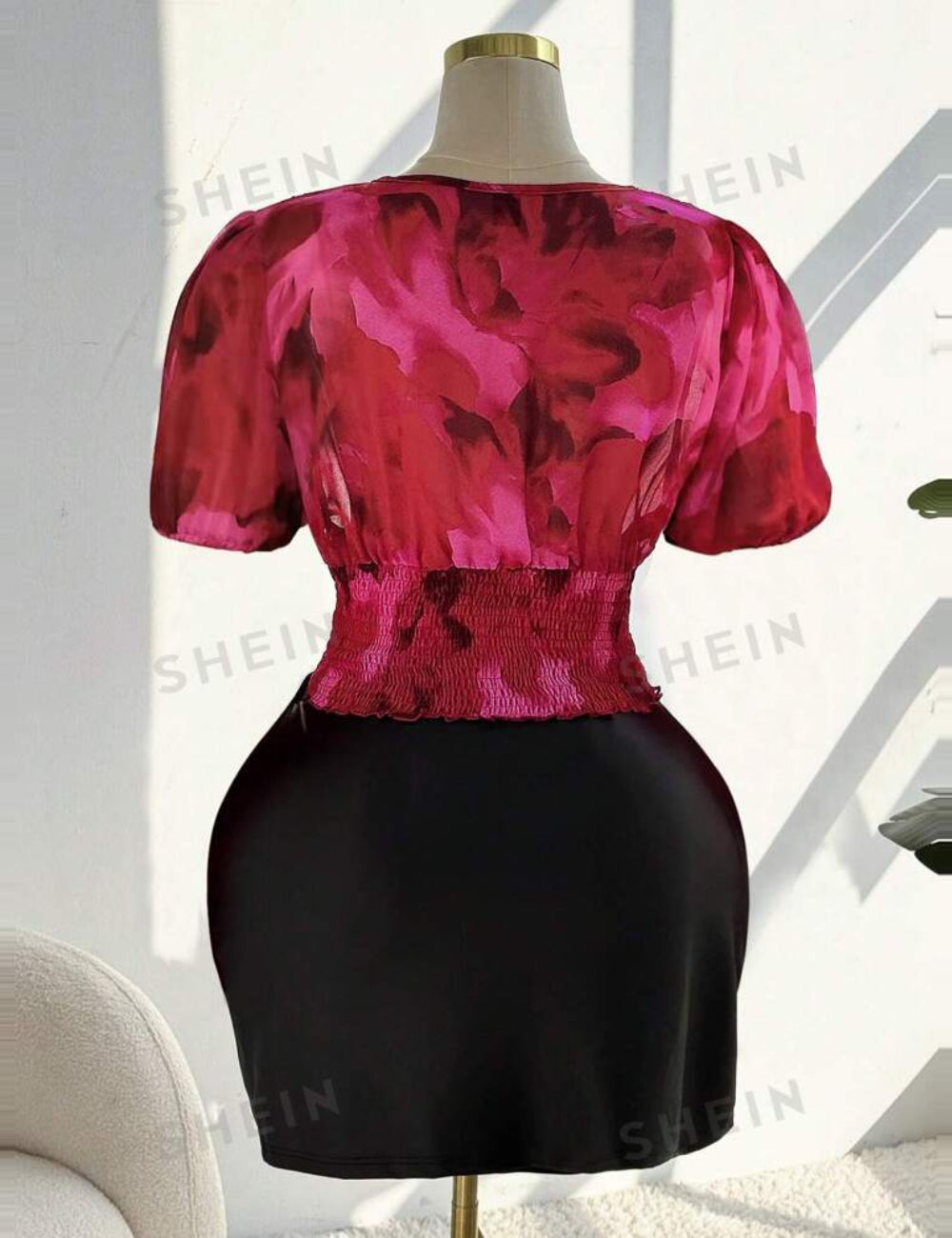 Shein Curve+ rövid ujjú ing, többszínű