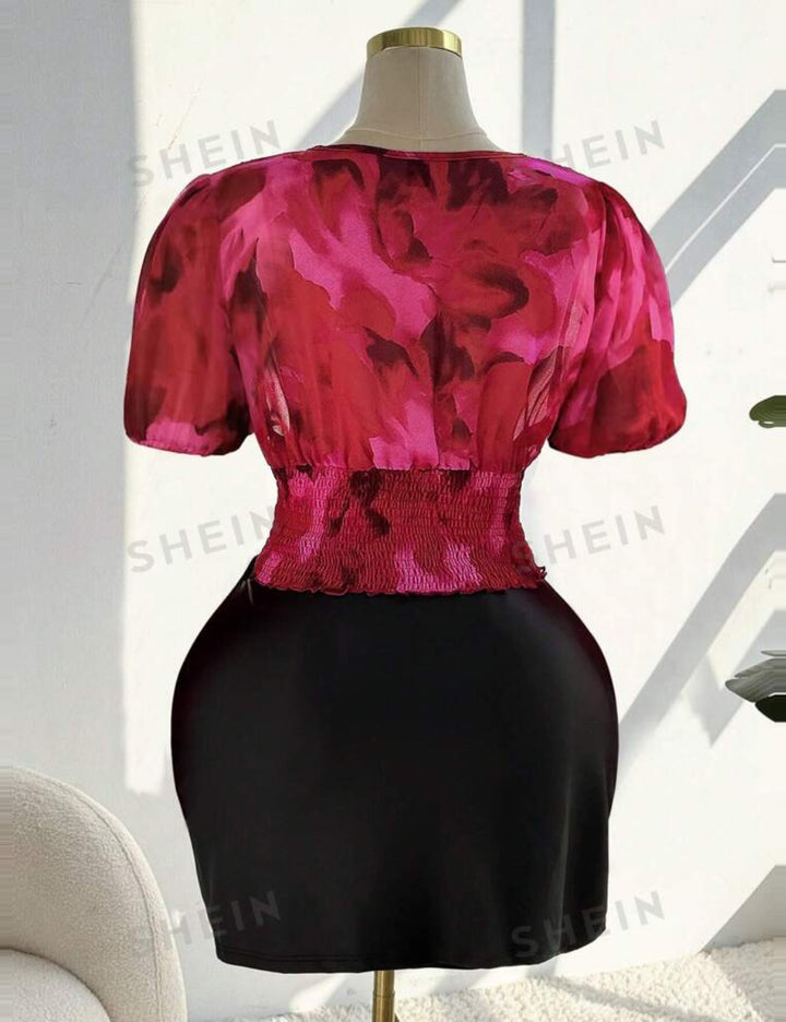 Shein Curve+ rövid ujjú ing, többszínű