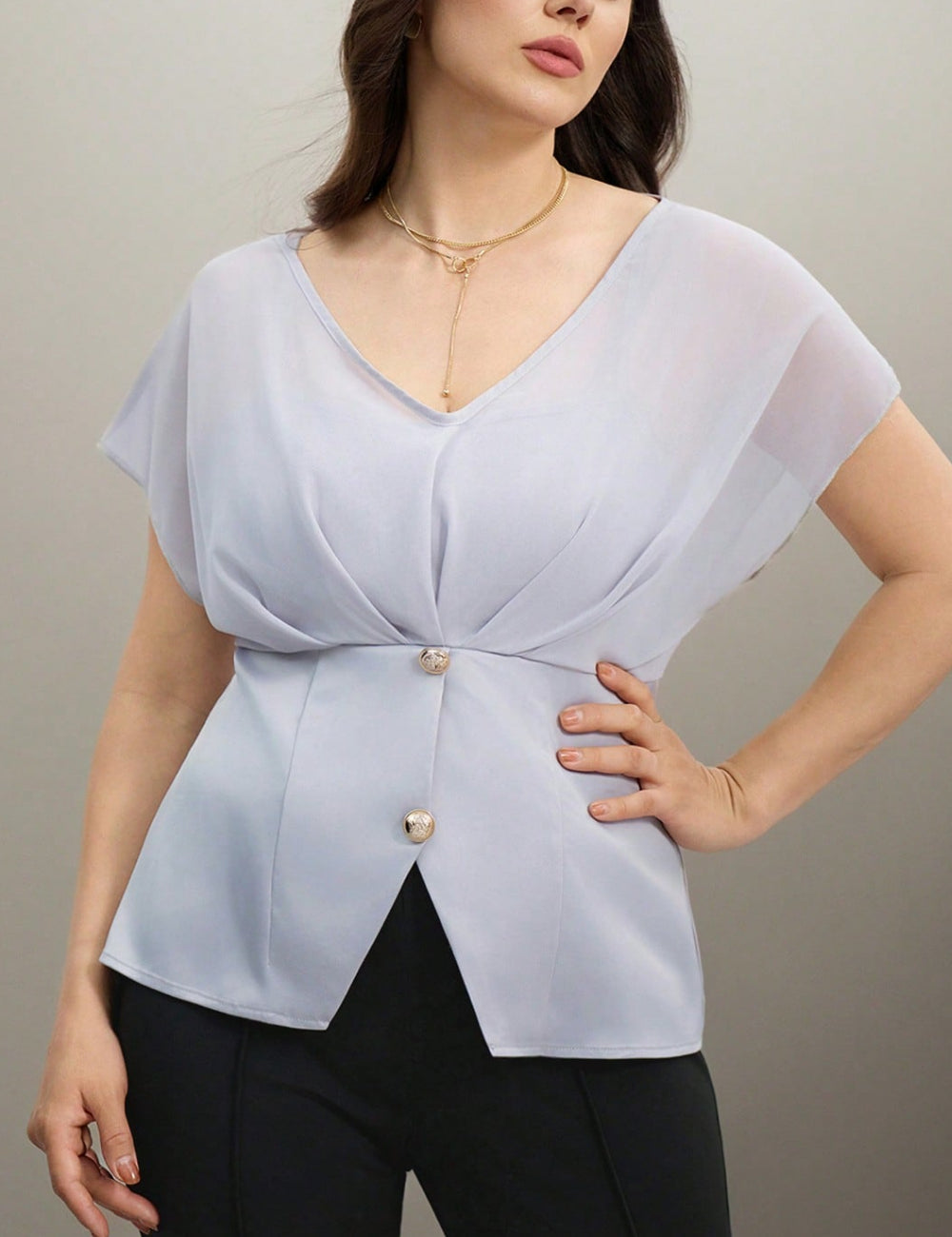 Shein Curve+ rövid ujjú ing, szürke