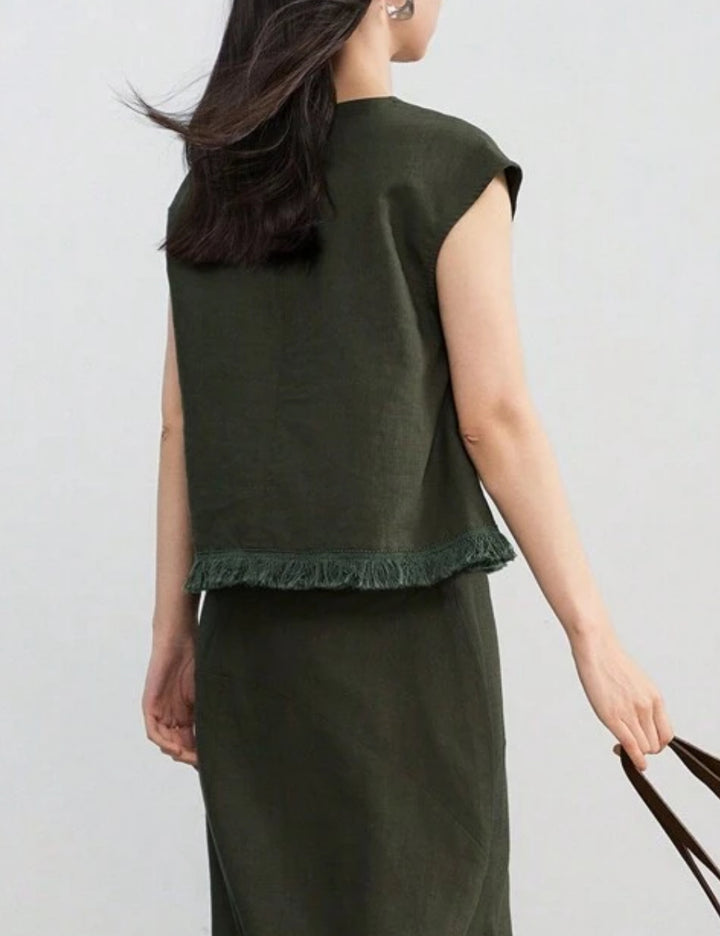Shein DAZY LESS rövid ujjú ing, khaki