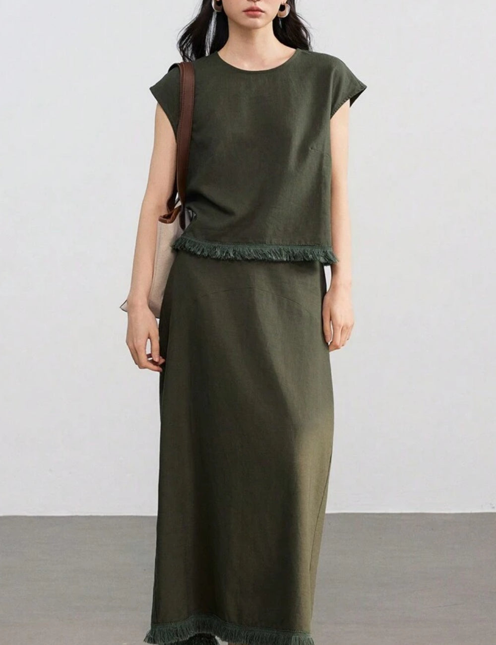 Shein DAZY LESS rövid ujjú ing, khaki