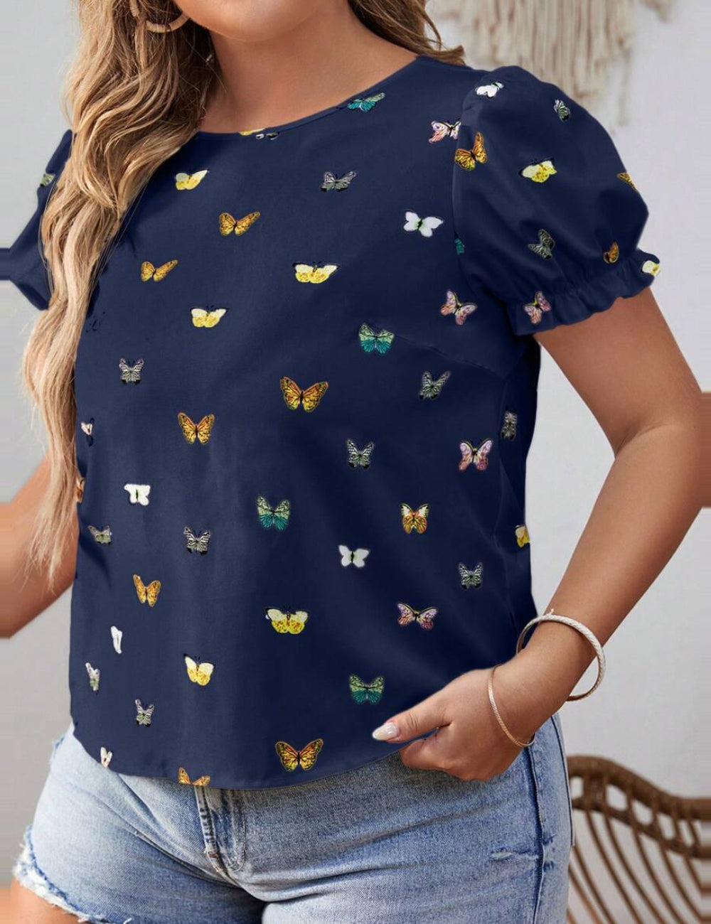 Shein Curve+ rövid ujjú ing, többszínű