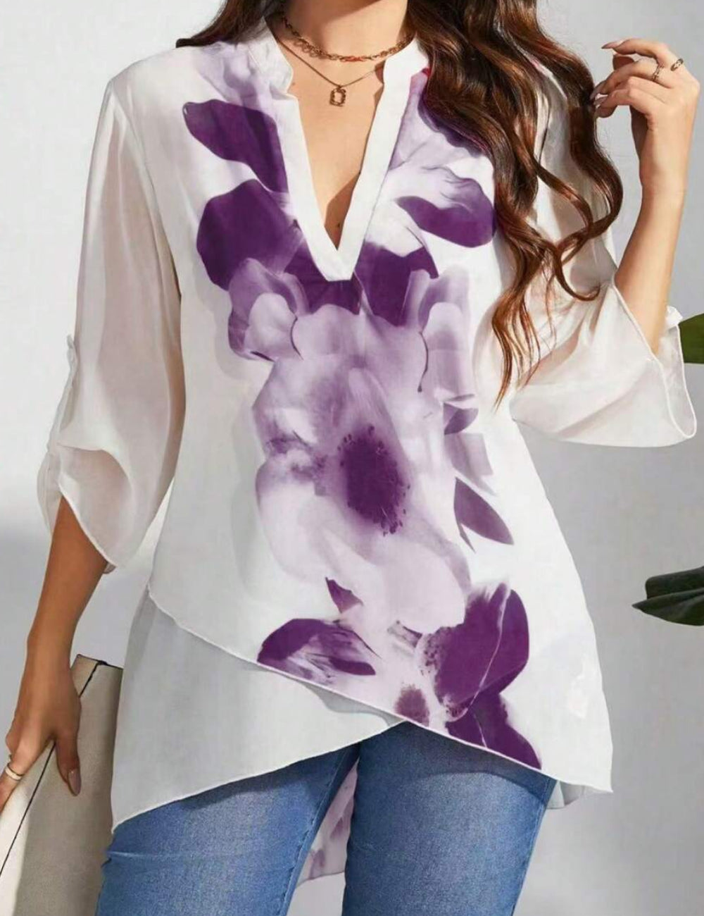 Shein Curve+ rövid ujjú ing, többszínű