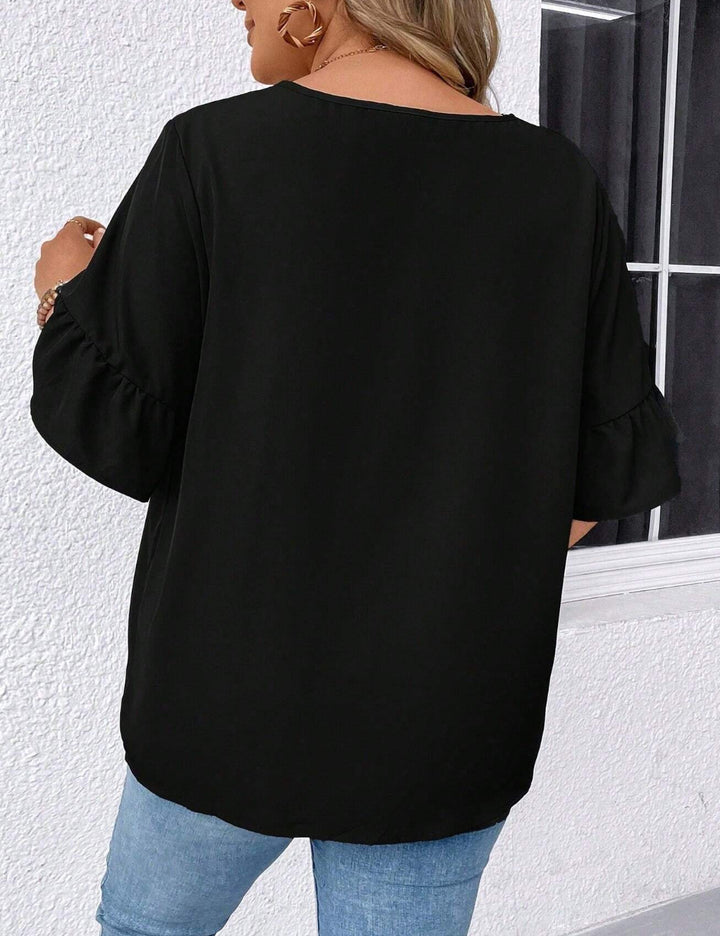 Shein Curve+ rövid ujjú ing, fekete