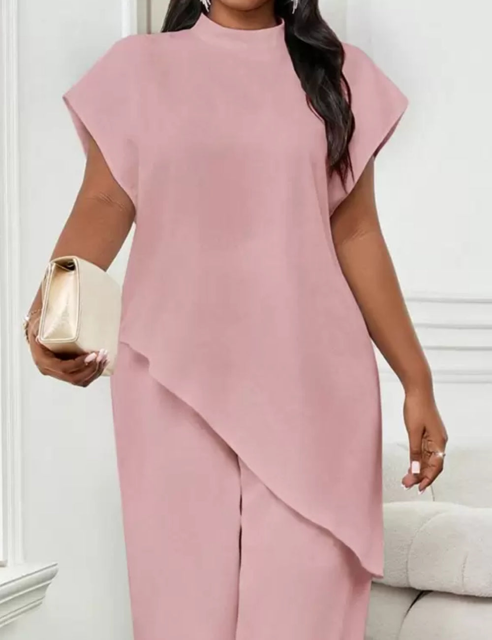 Shein Curve+ rózsaszín rövid ujjú ing