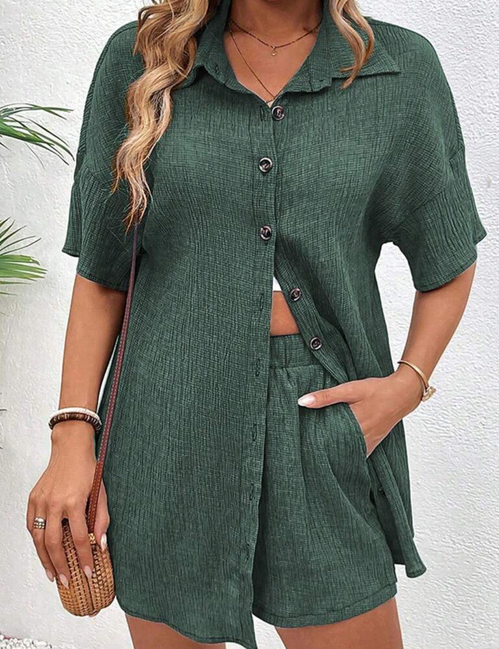 Cămașă cu mânecă scurtă Shein, verde