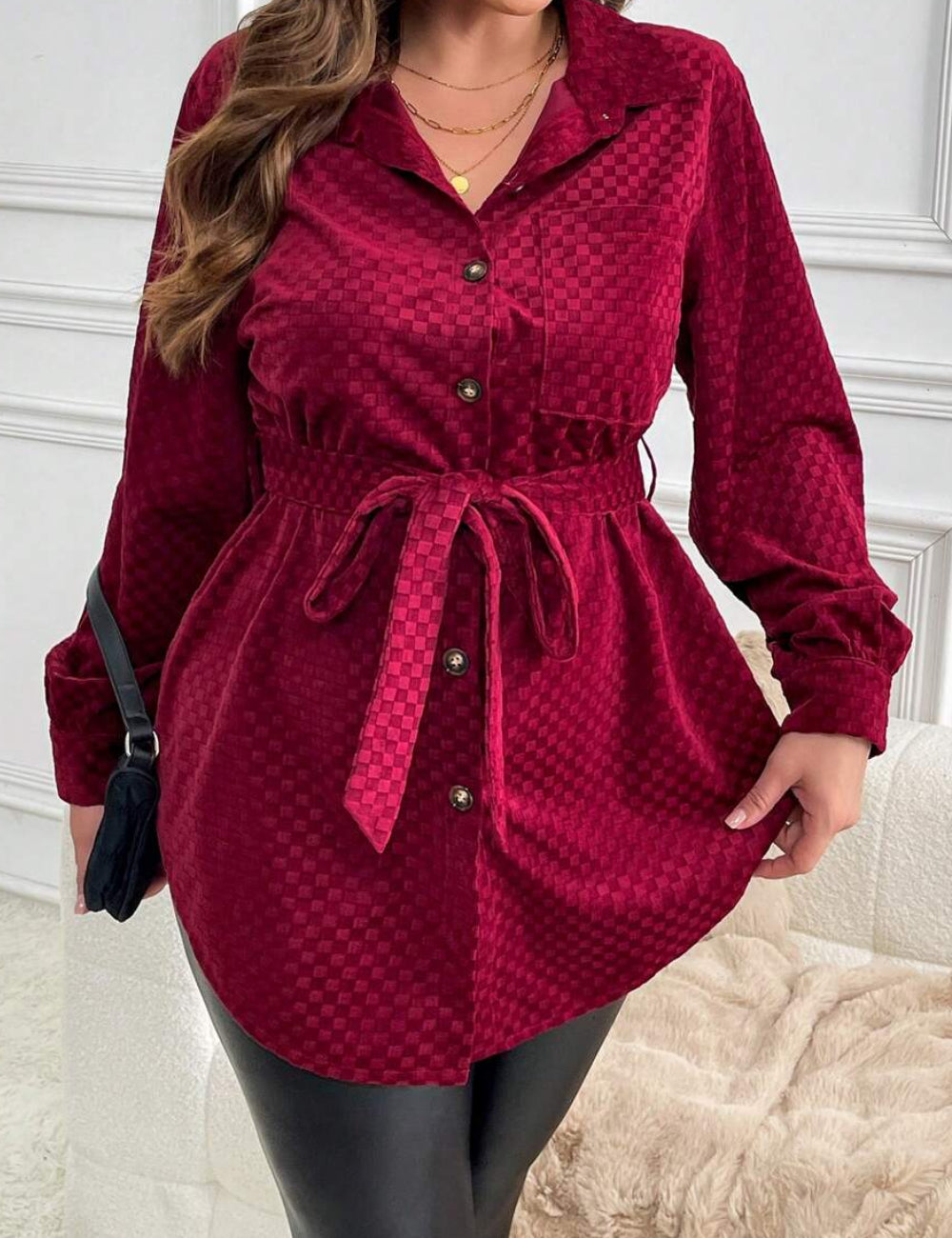 Shein Curve+ blúz, bordó