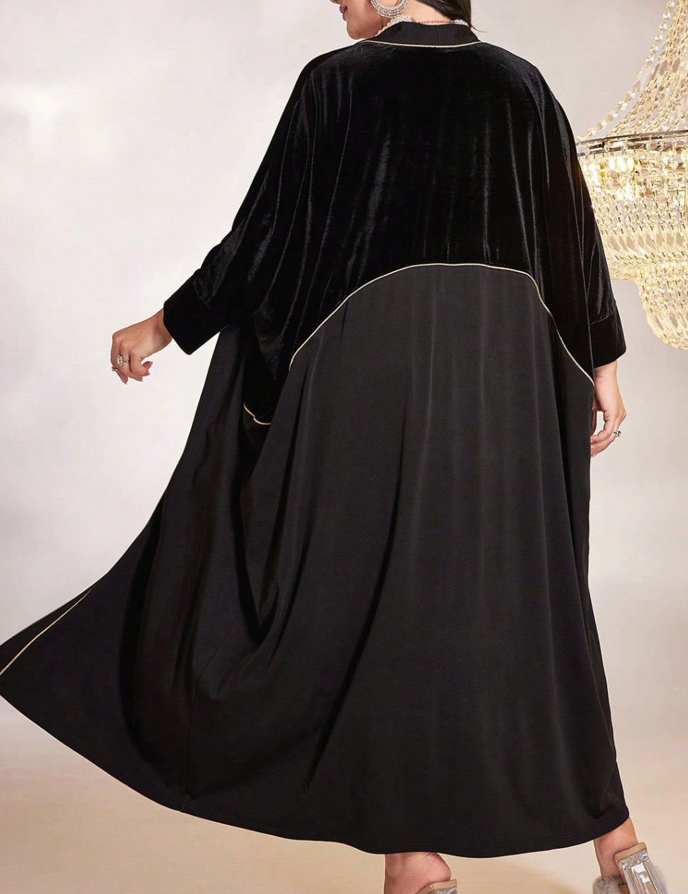 Shein Curve+ hosszú kardigán, fekete