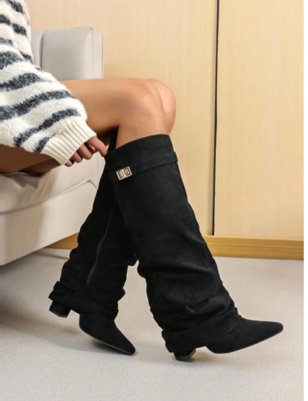 SHEIN sarkos csizma, fekete