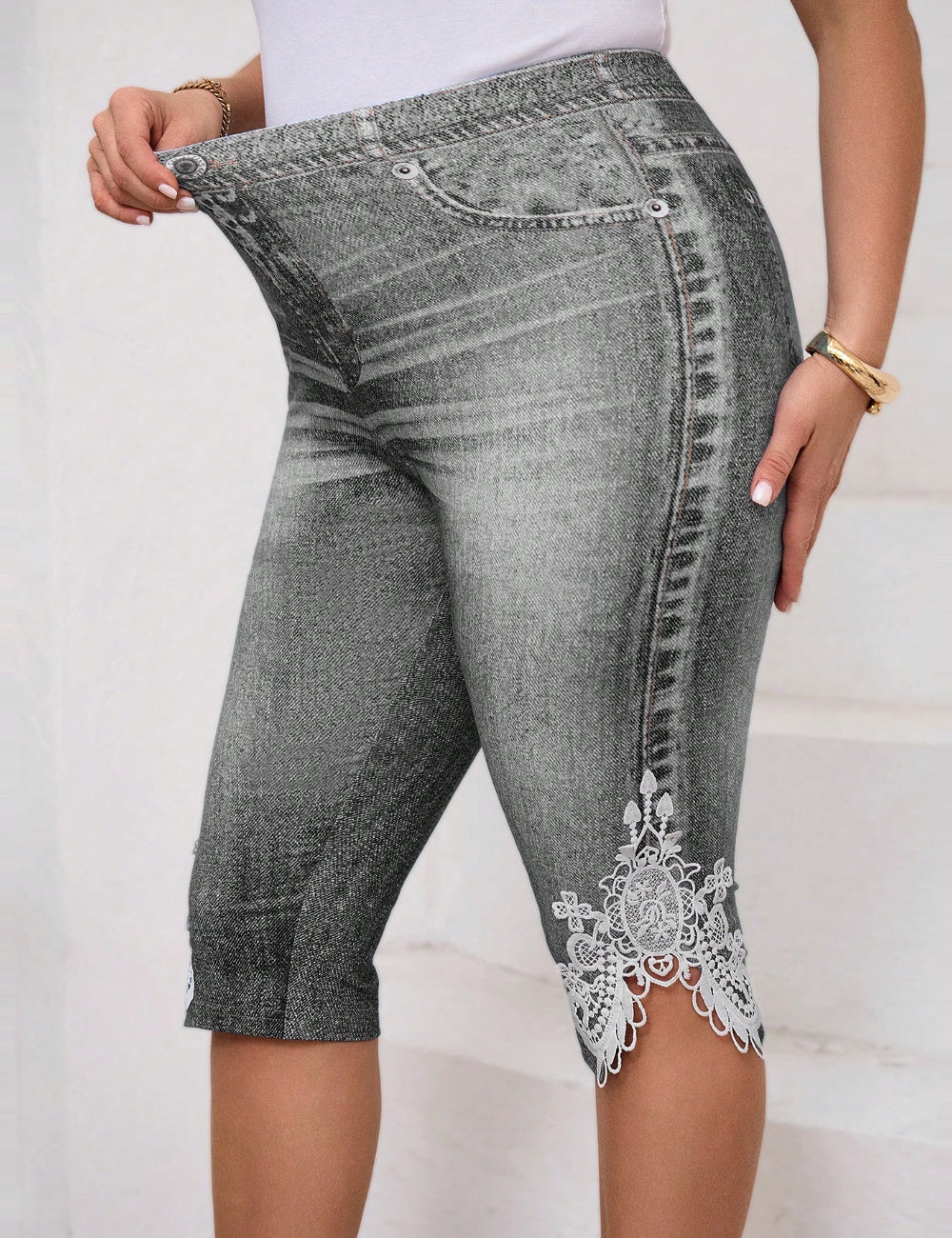 Shein Curve+ rövid leggings, szürke