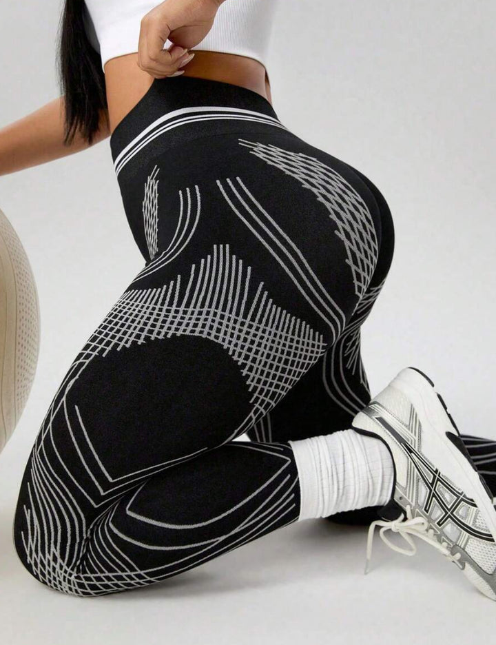 Sportos leggings Shein Curve+, fekete