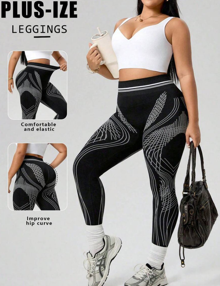 Sportos leggings Shein Curve+, fekete