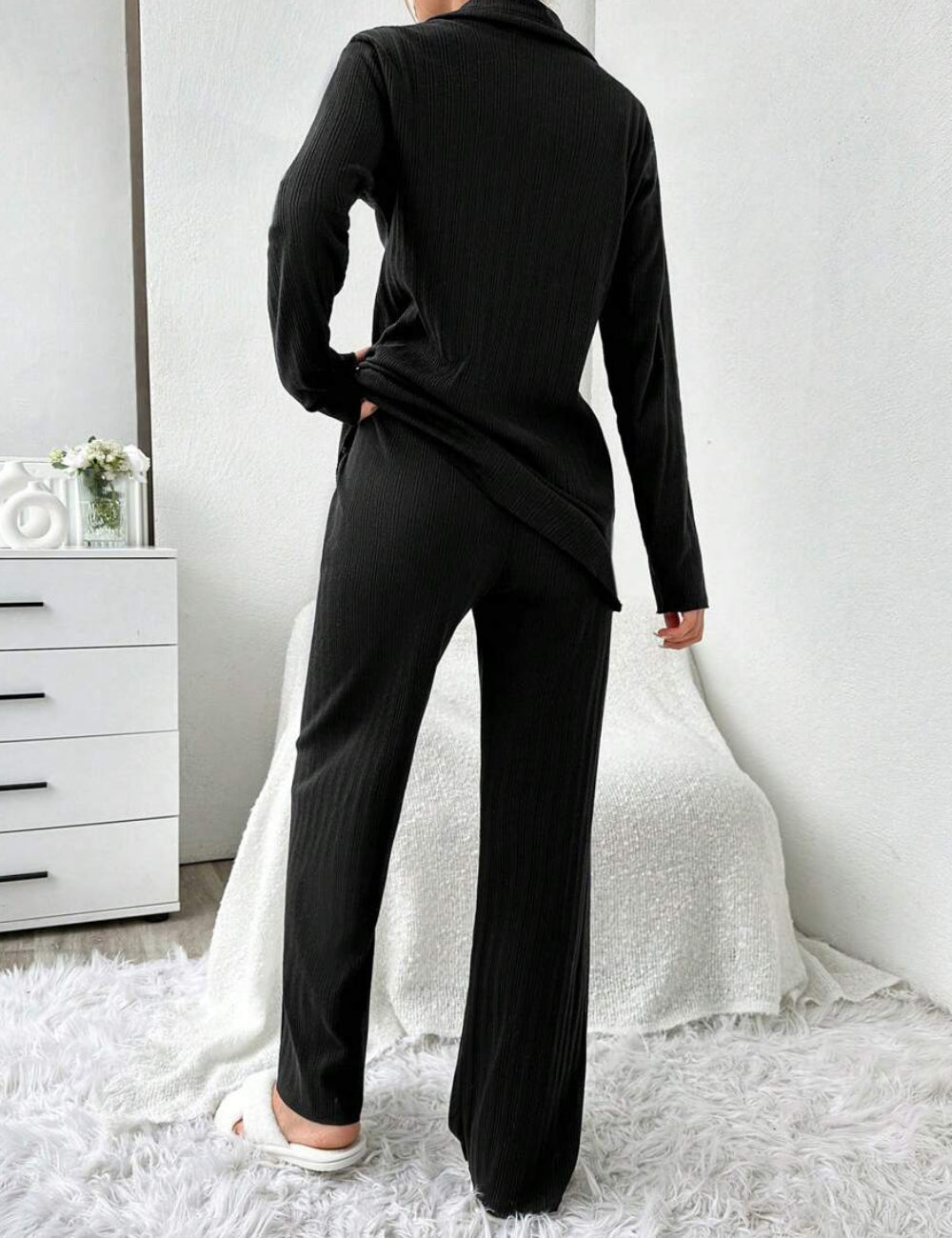 Shein Curve+ pizsama szett, fekete