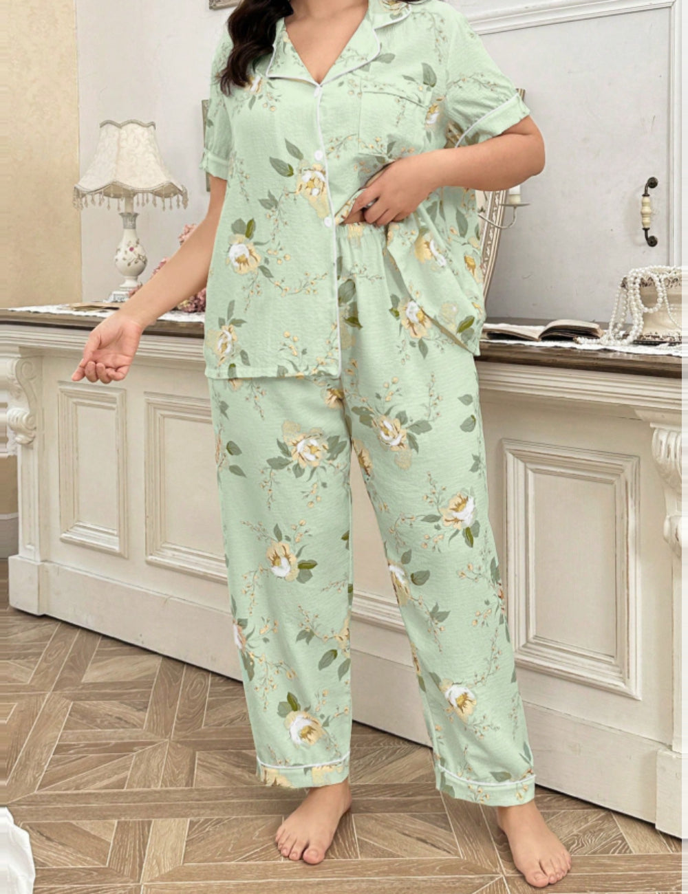 Compleu pijamale SHEIN, verde