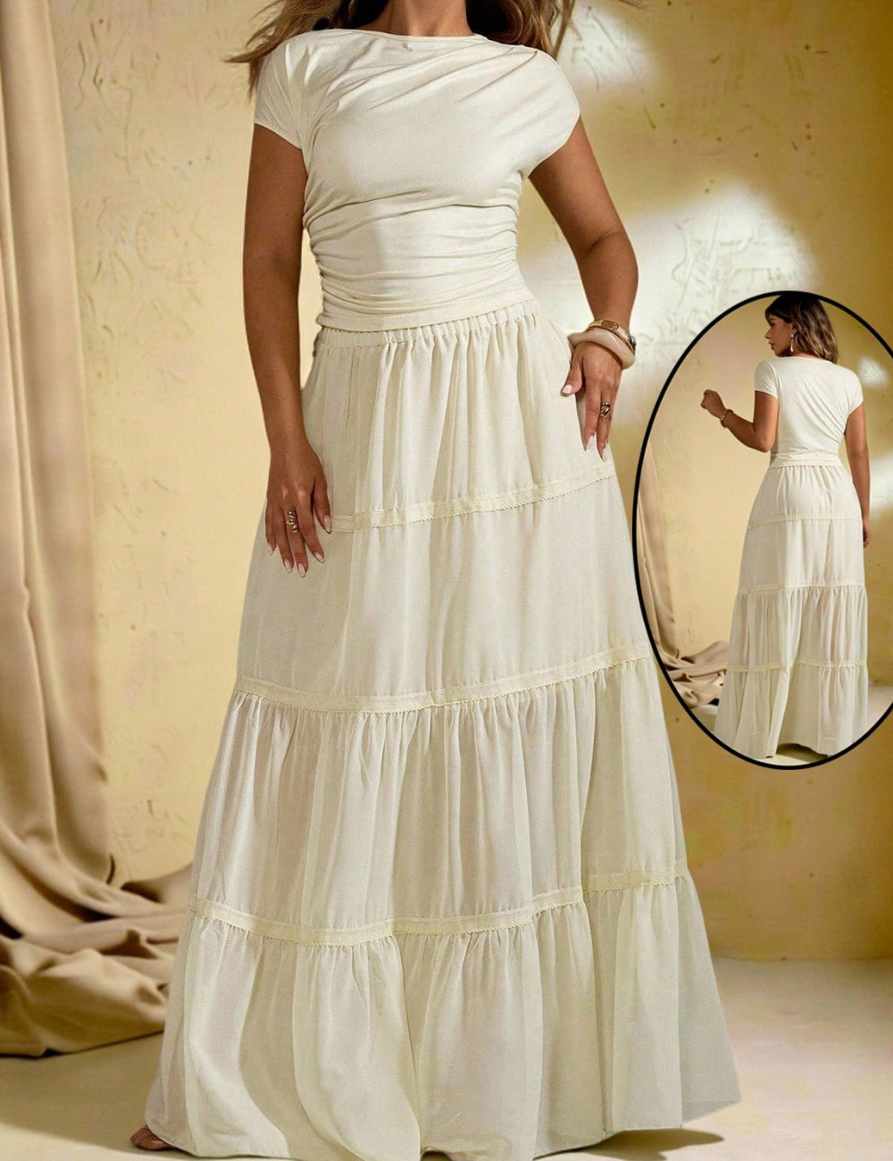 Shein Curve+ szett, krémszínű
