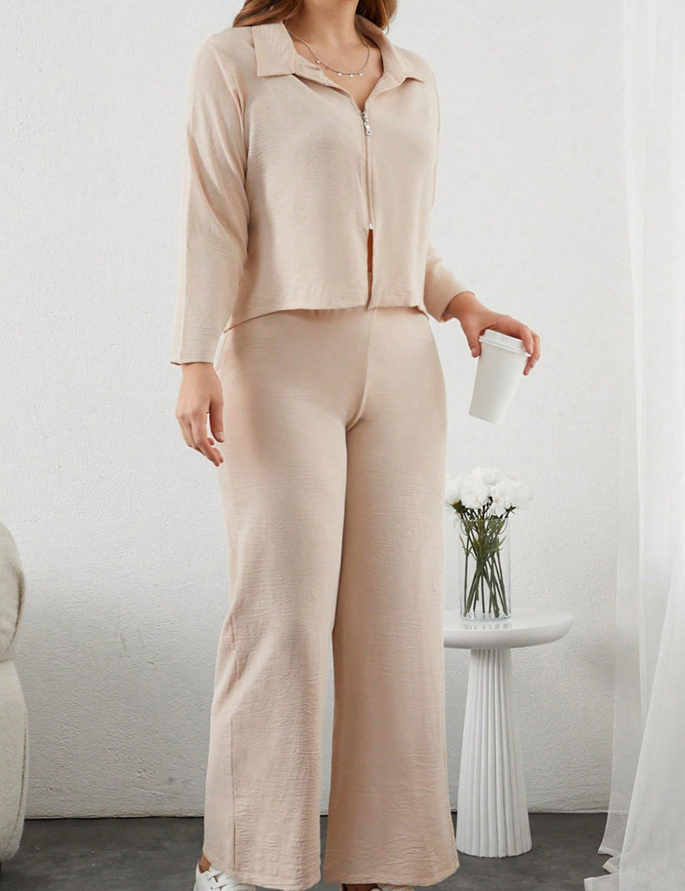 Shein Curve+ Nadrágkosztüm Curve+, bézs
