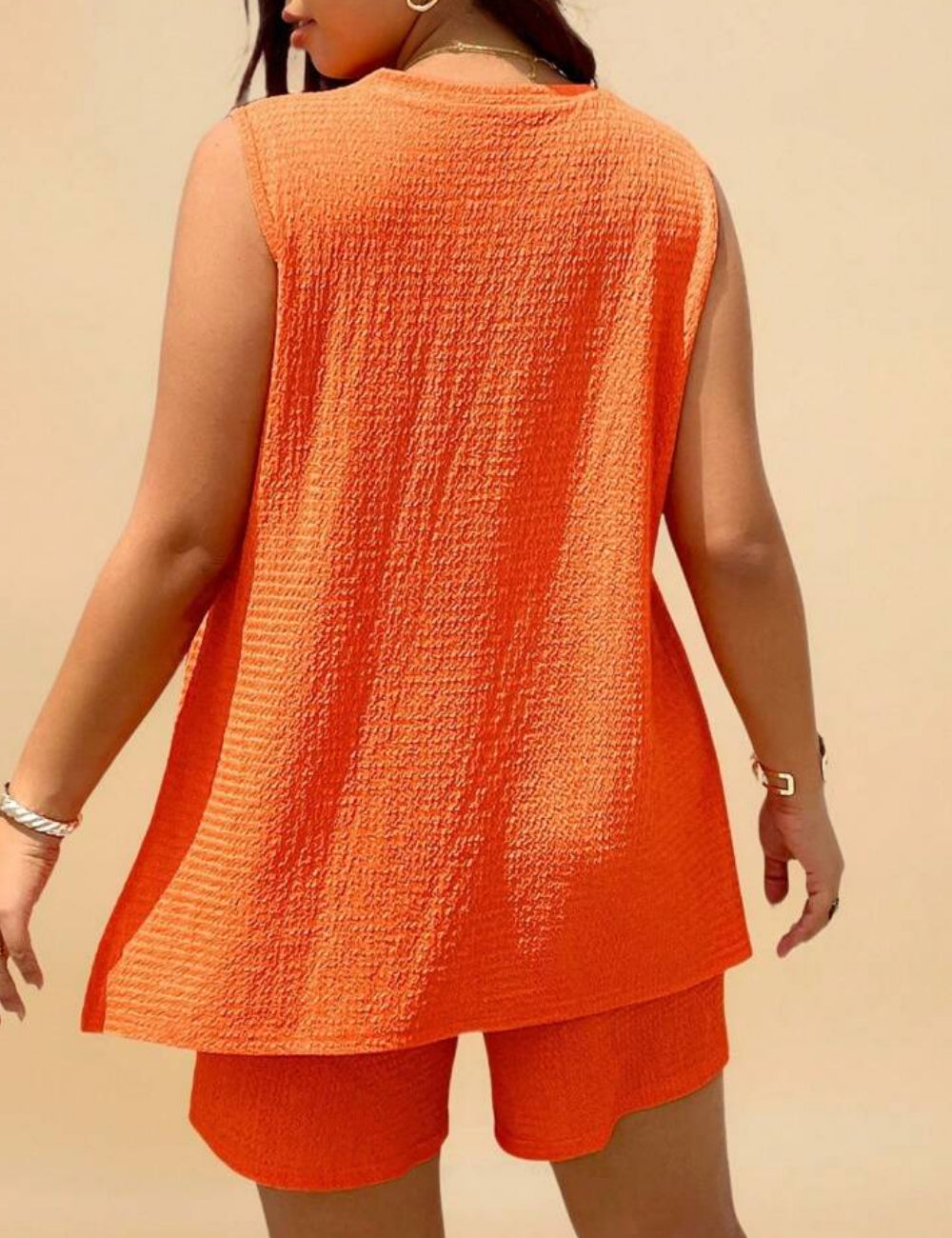 Shein Curve+ narancssárga ruhaegyüttes