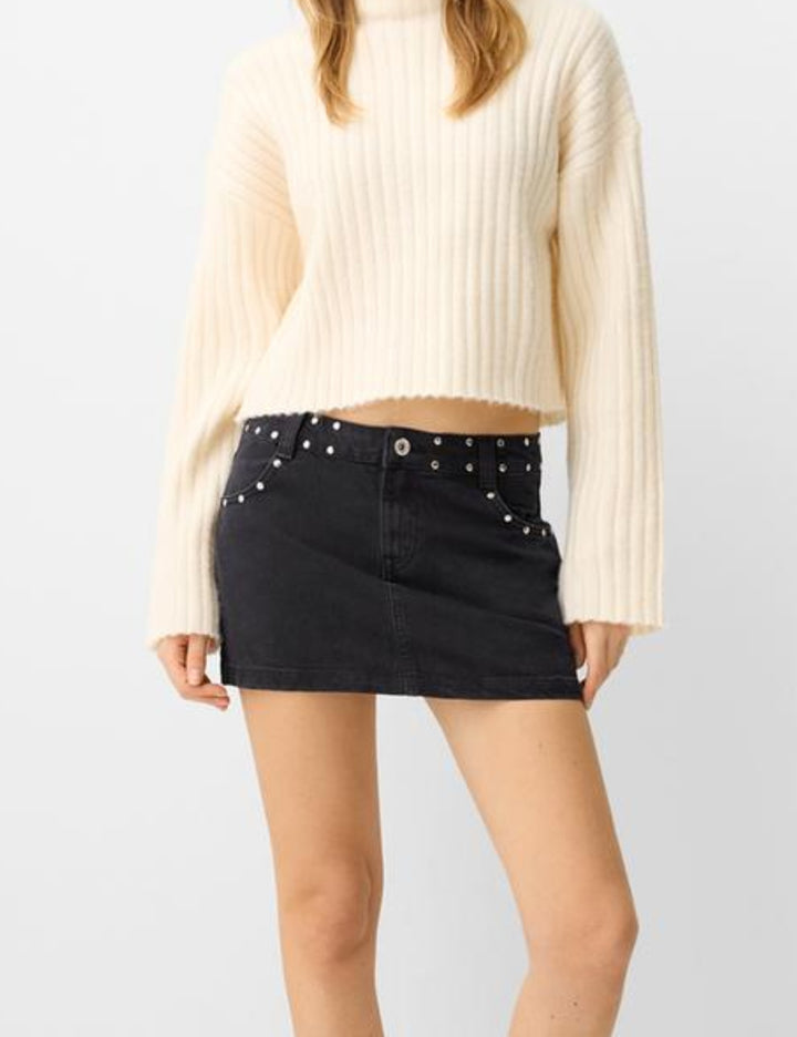 Bershka farmerhatású szoknya, fekete