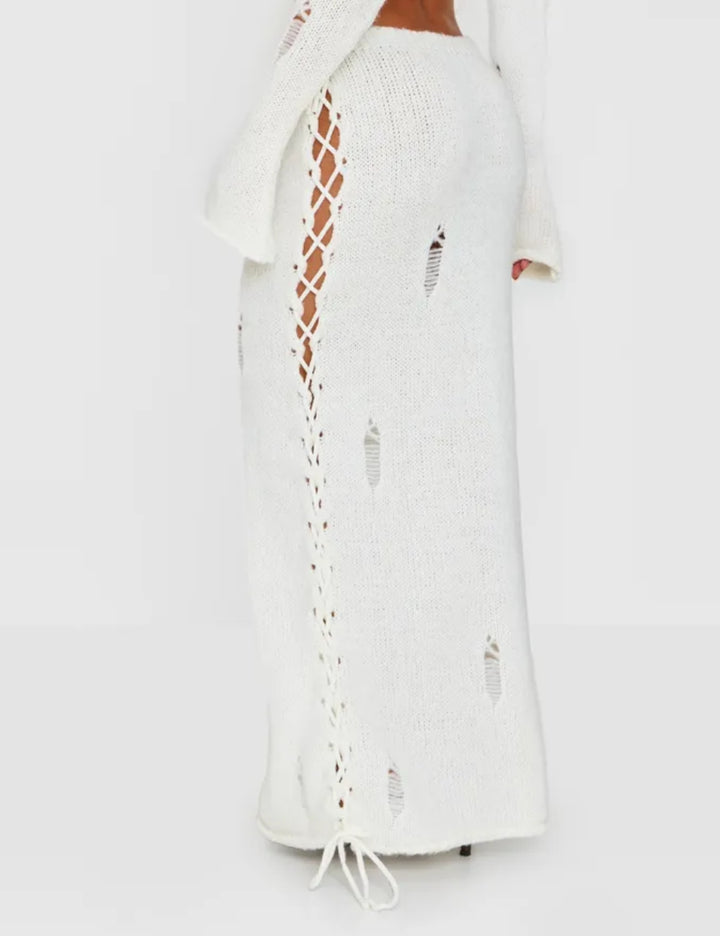 PRETTYLITTLETHING maxi szoknya, krémszínű