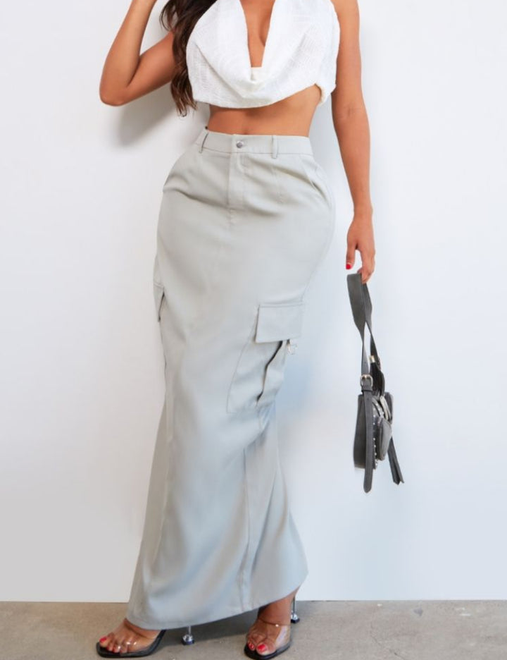 PRETTYLITTLETHING szürke maxiszoknya