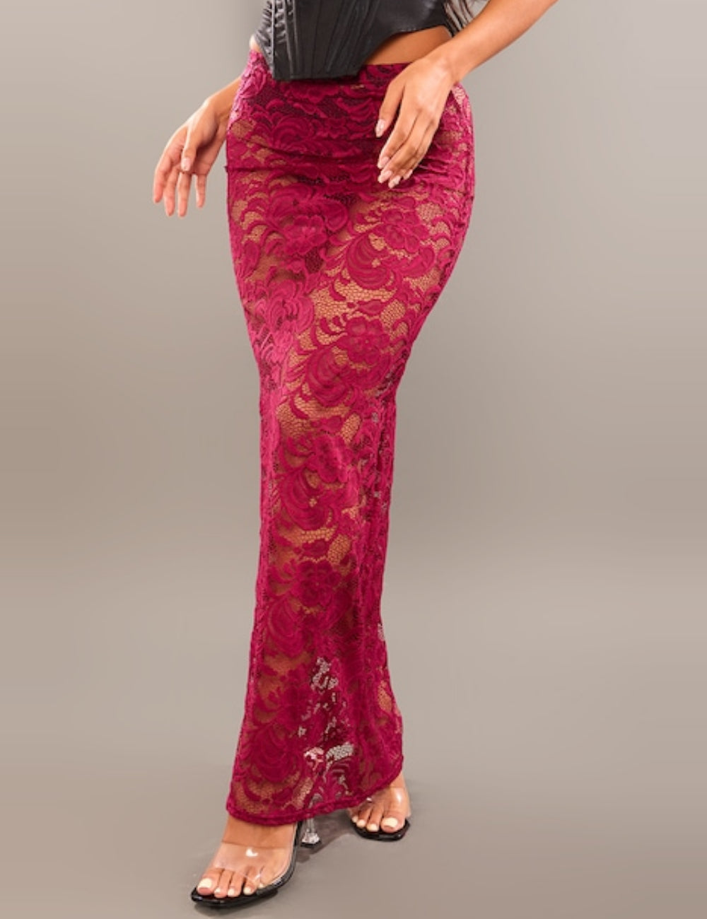 PRETTYLITTLETHING maxi szoknya, bordó