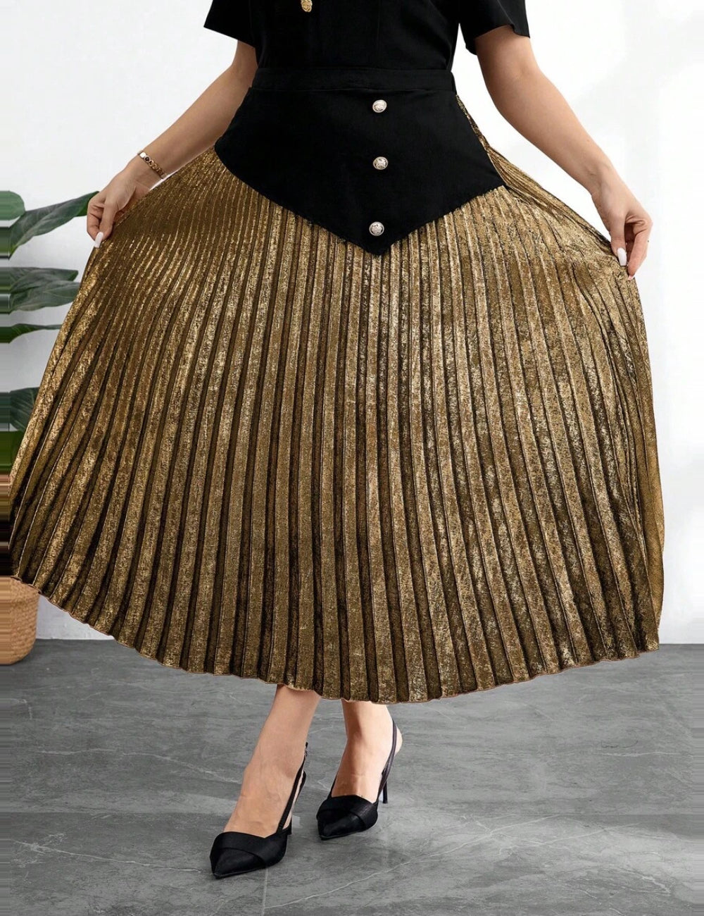 Fustă maxi Shein Curve+, auriu