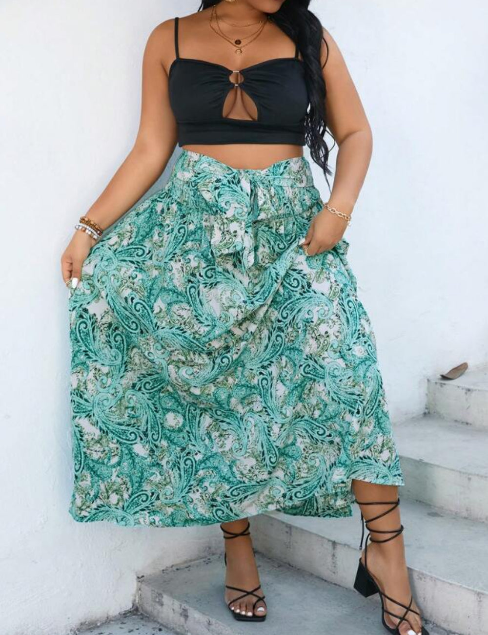 Fustă maxi Shein Curve+, mix culori