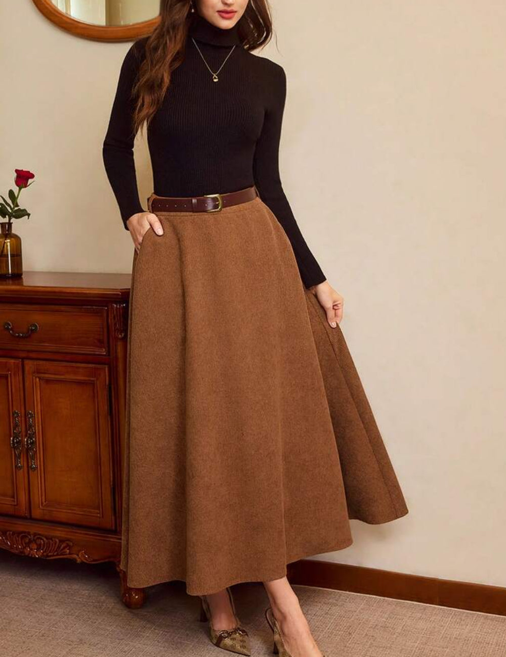 Shein maxi szoknya, barna