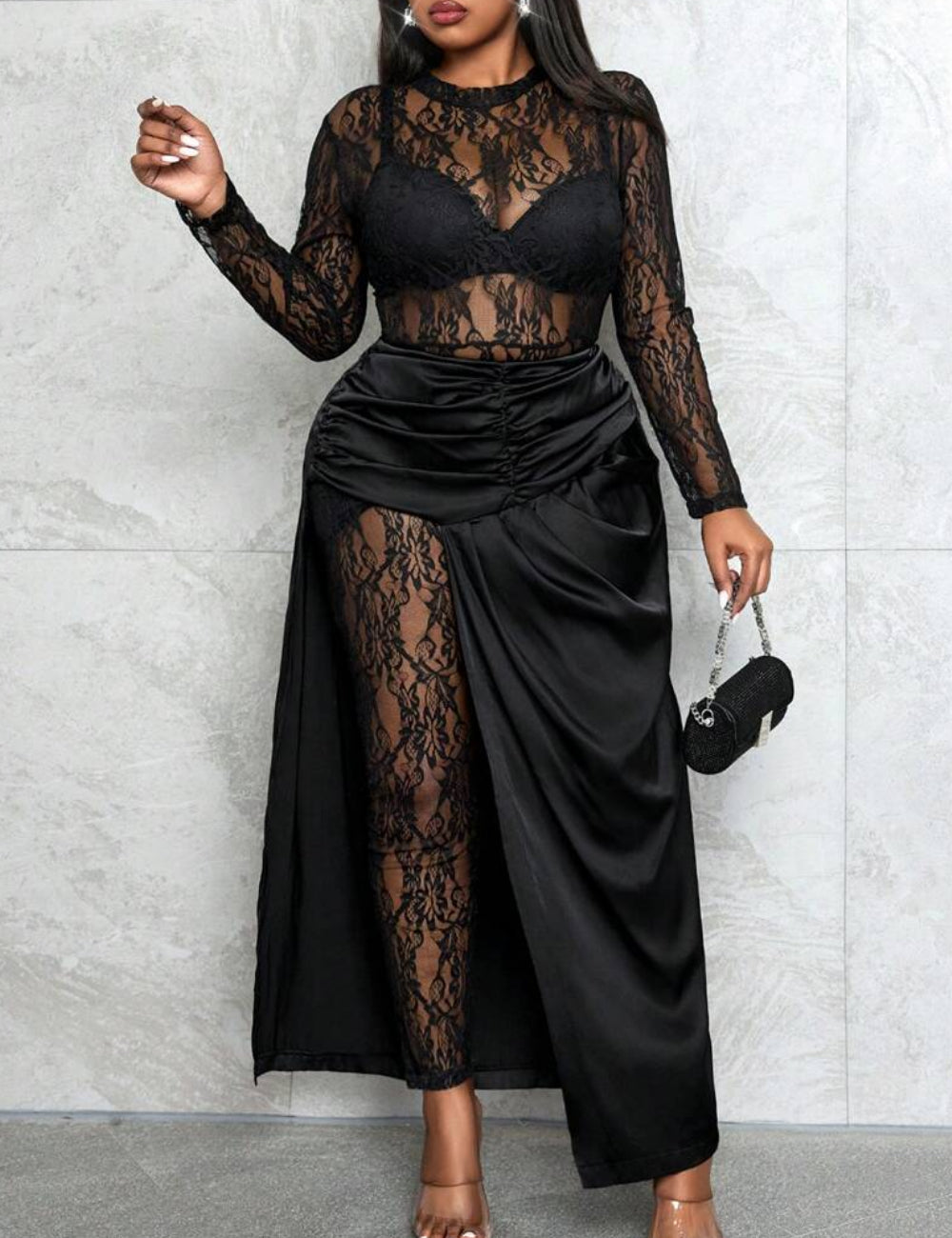 Shein Curve+ maxi szoknya, fekete