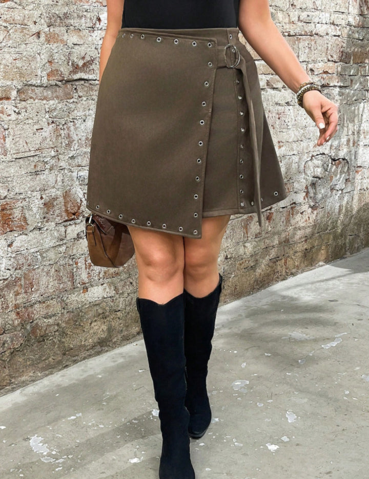 Shein Curve+ miniszoknya, khaki