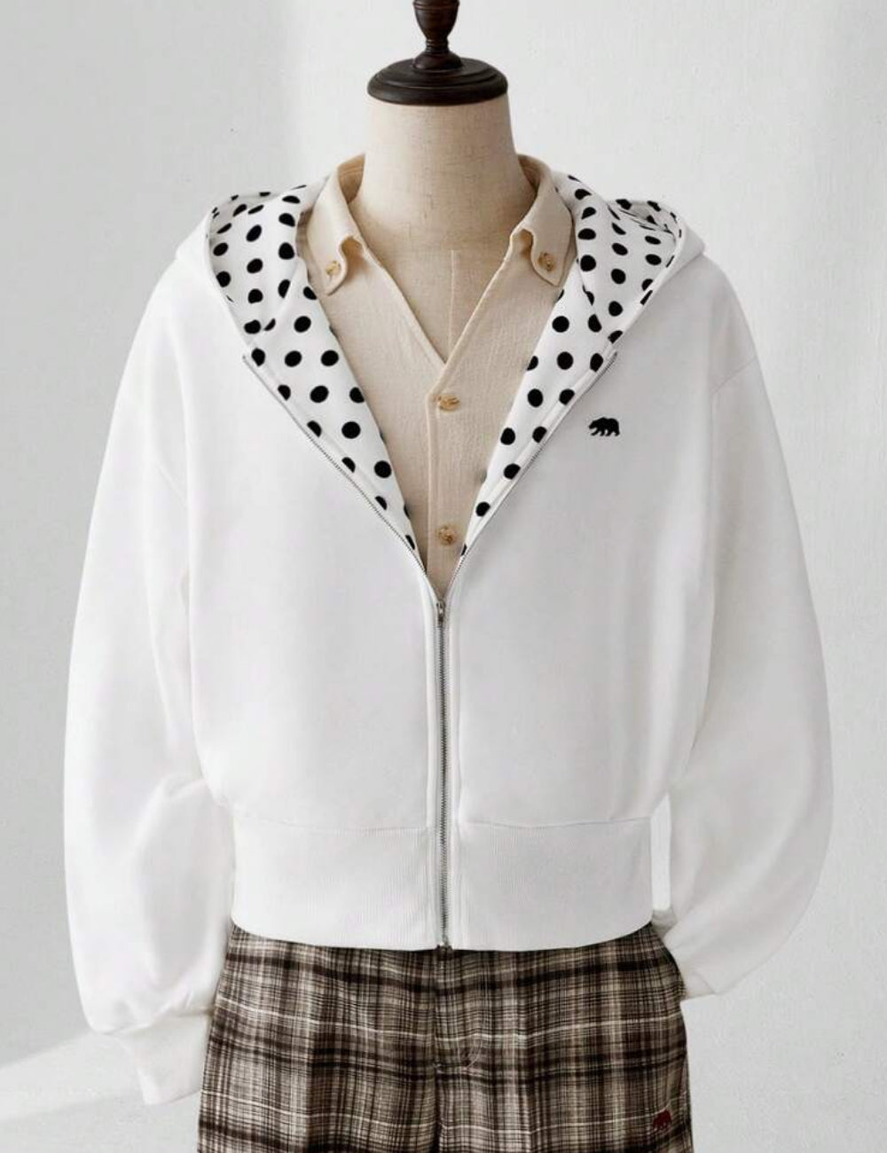 Shein MANFINITY cipzáros pulóver, fehér