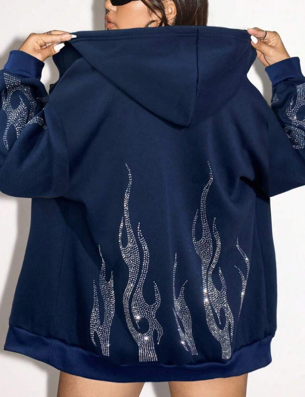 Shein Curve+ cipzáras pulóver, kék