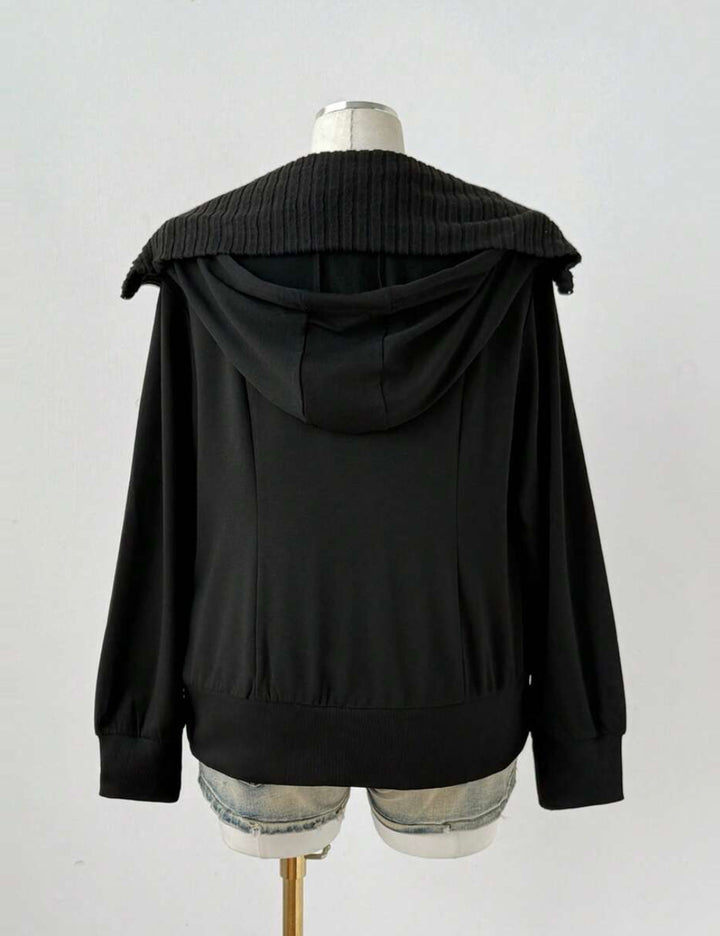 Hanorac Cu Fermoar Shein Curve+, negru