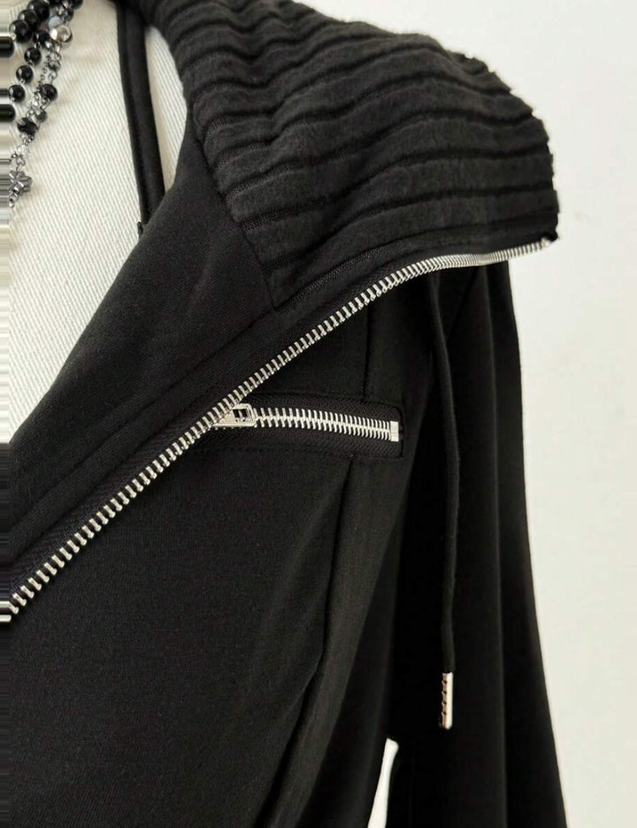 Hanorac Cu Fermoar Shein Curve+, negru