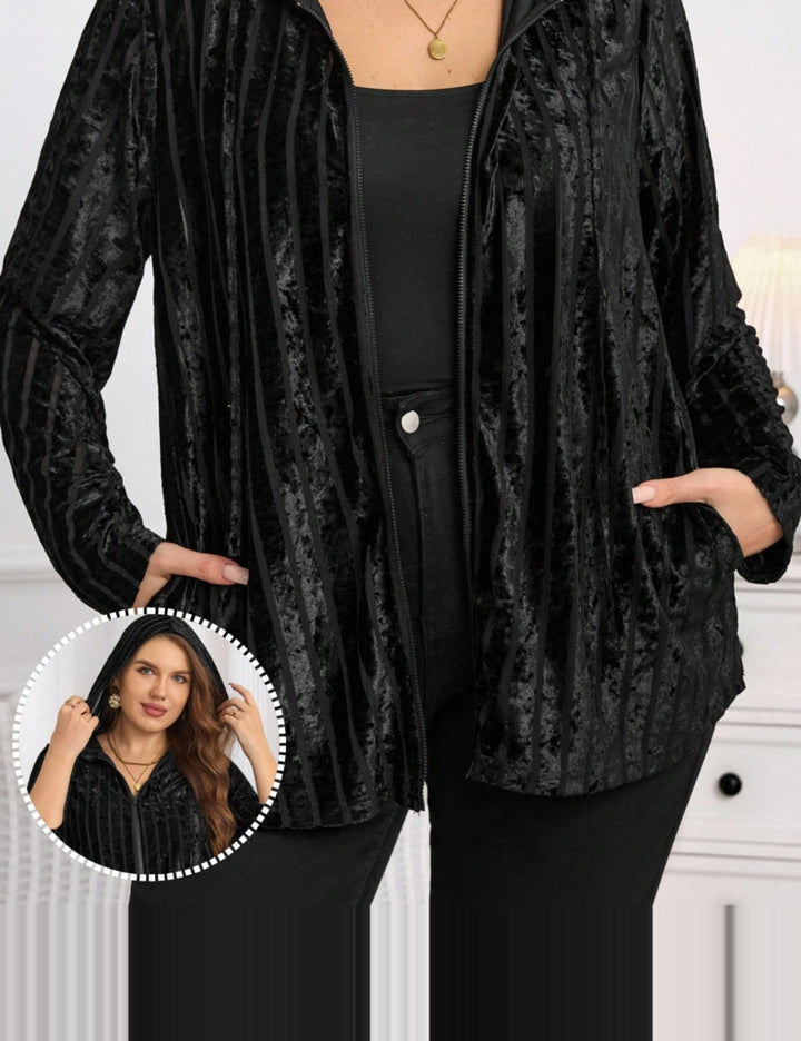 Shein Curve+ cipzáros pulóver, fekete