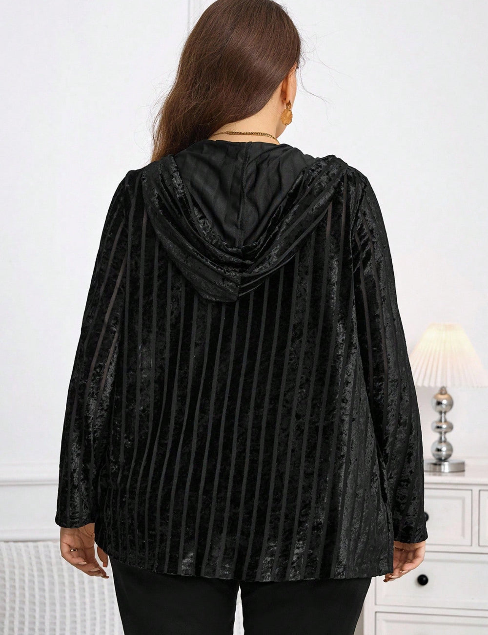 Shein Curve+ cipzáros pulóver, fekete