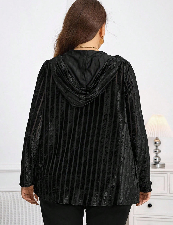 Shein Curve+ cipzáros pulóver, fekete