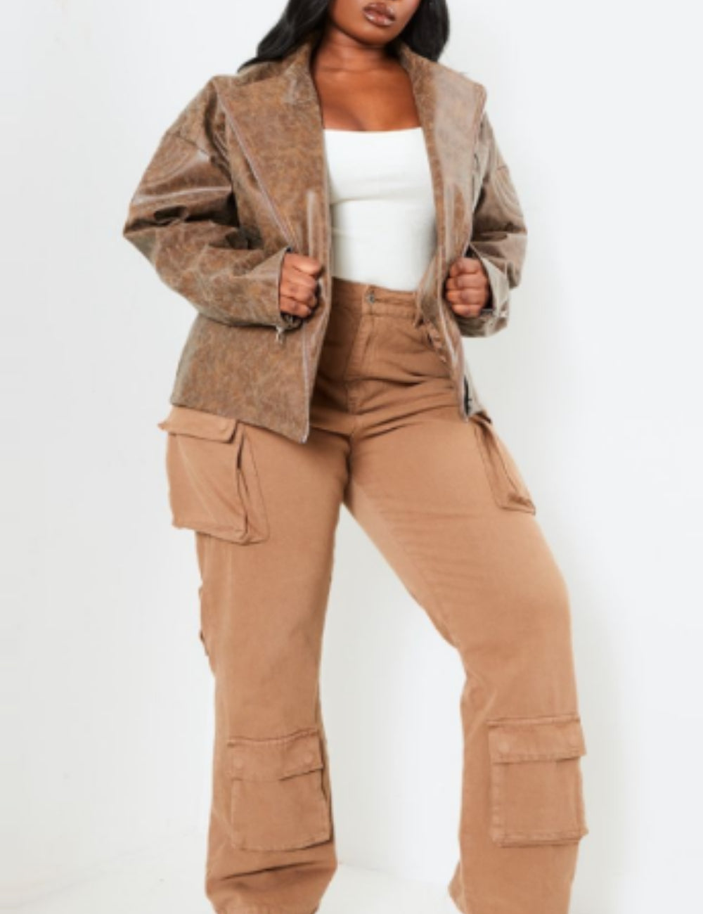 PRETTYLITTLETHING műbőr dzseki, barna