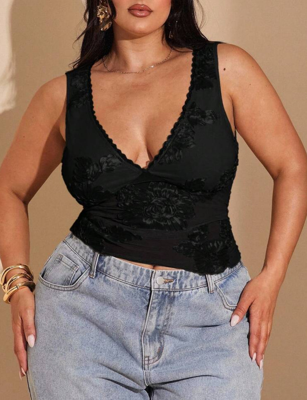 Shein Curve+ trikó, fekete