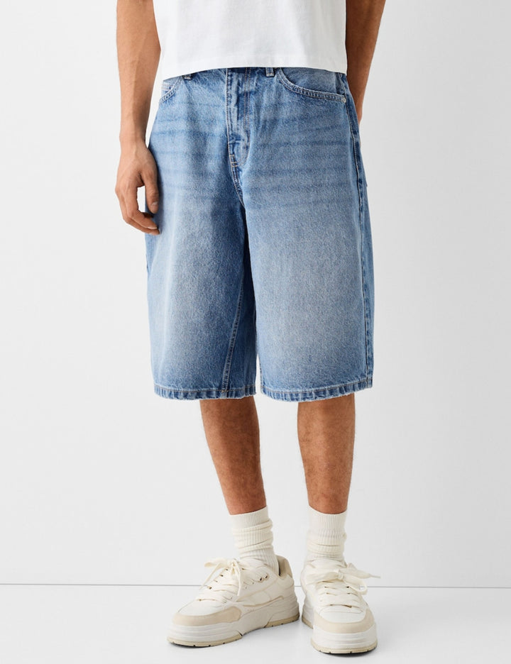 Pantaloni 3/4 Bershka, albastru