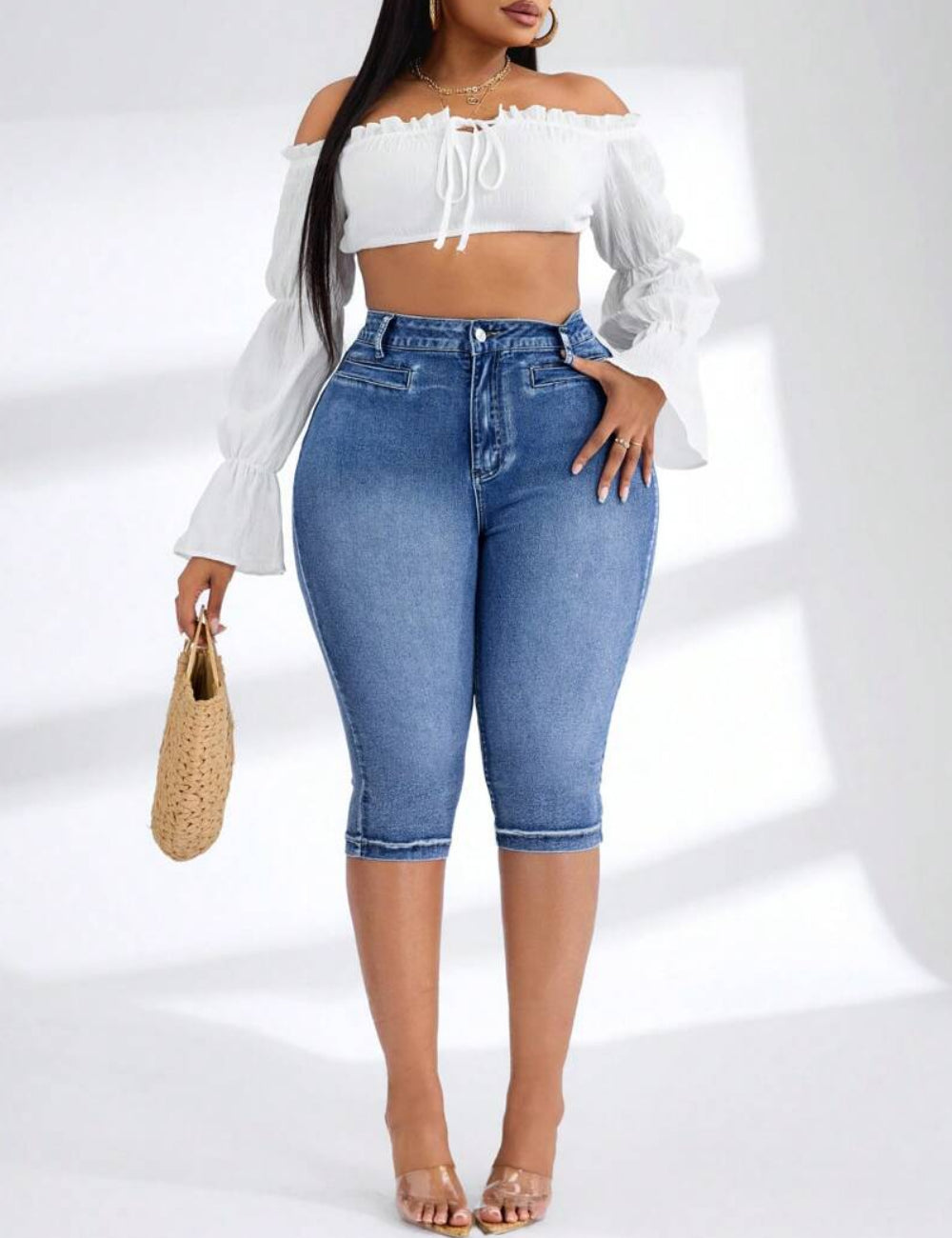 Shein Curve+ 3/4-es nadrág, kék