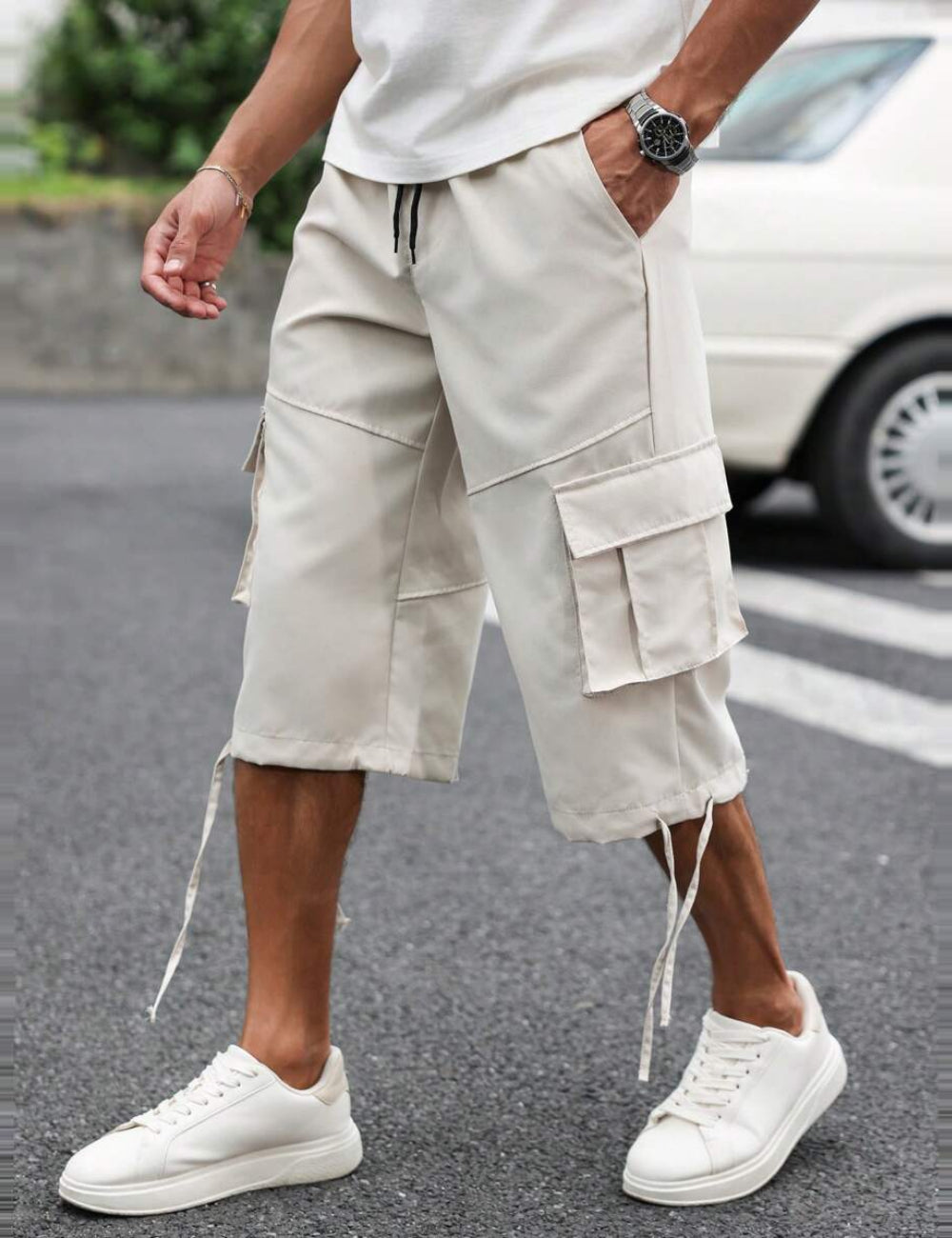 Pantaloni 3/4 Shein, crem