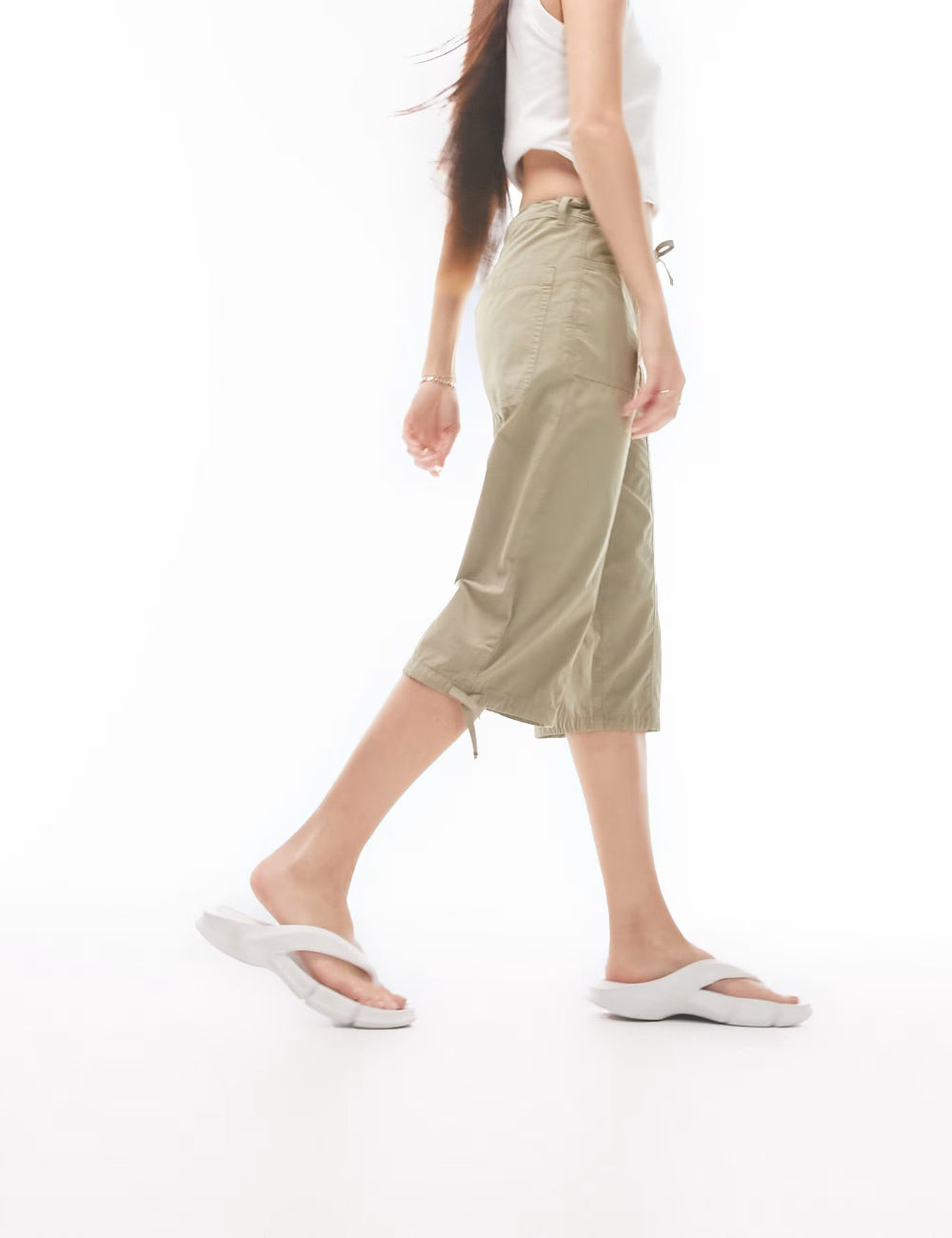 Topshop 3/4 nadrág, khaki színű