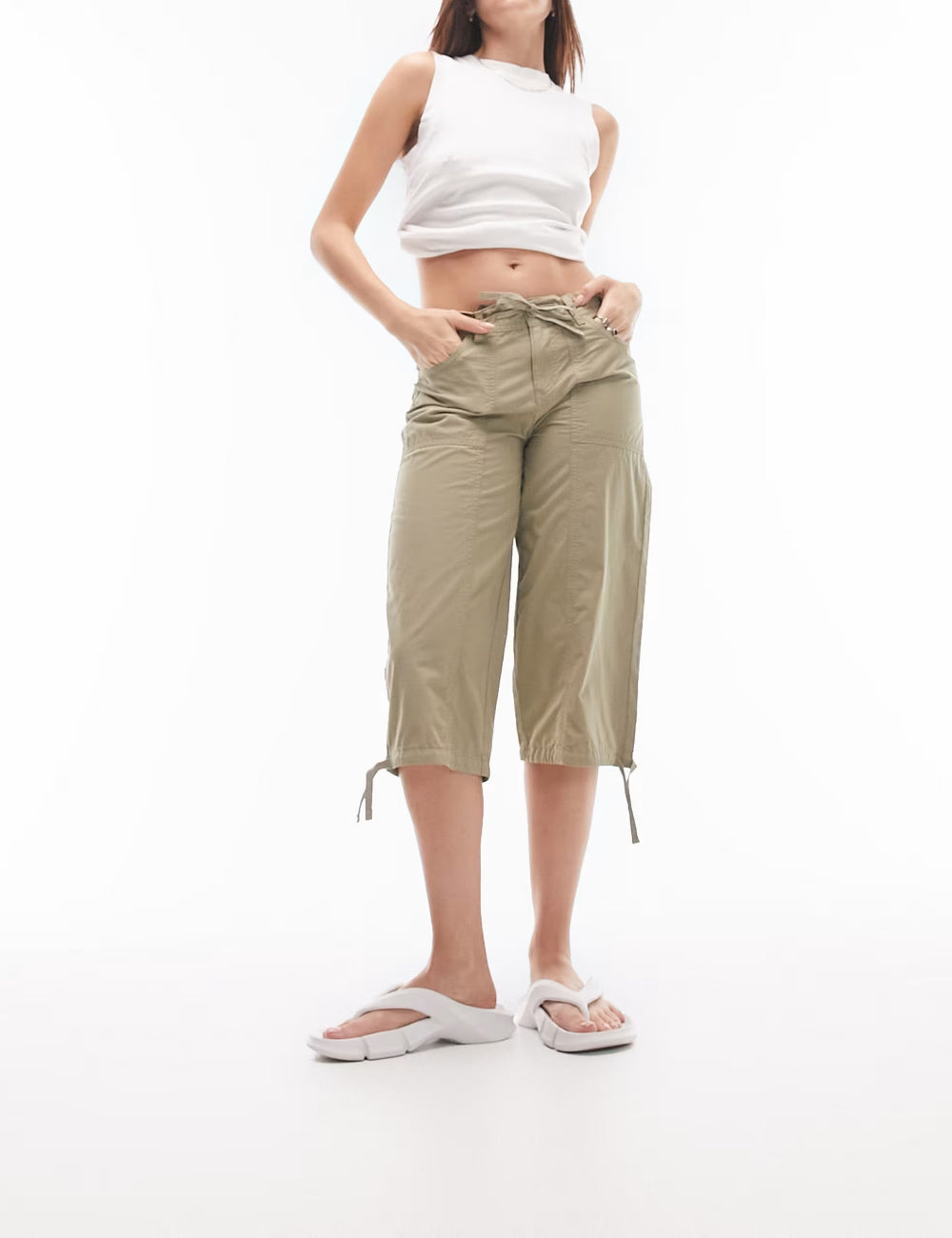 Topshop 3/4 nadrág, khaki színű